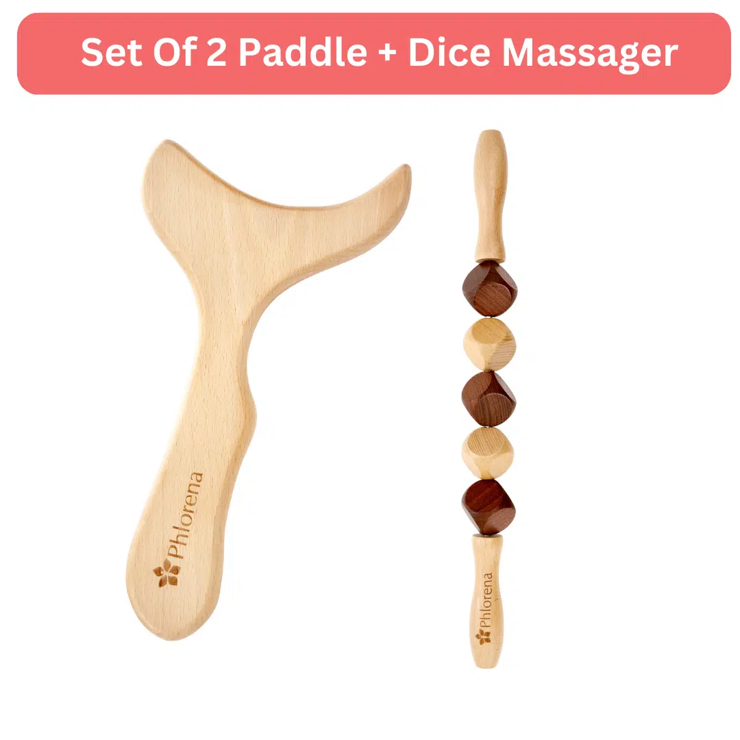 Set of 2 Wood Therapy Tools: Wooden Dice Massage Roller & Paddle ...